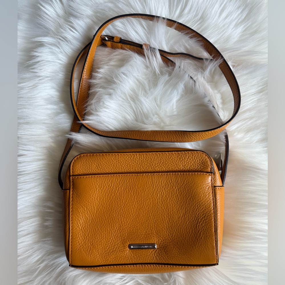 Rebecca Minkoff Mustard Yellow Merigold Regan Leather Camera Bag Crossbody Purse